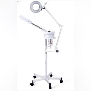Esthetician or spa 2 in 1 steamer with magnifying light on rollers white